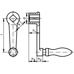 Handkurbel DIN 469 Tg mit drehbarem Ballengriff Länge 80 mm Reihe 1 , Technische Zeichnung