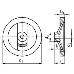 Speichen-Handrad 320 Ausführung B/A ohne Griff Durchmesser 125mm , Technische Zeichnung