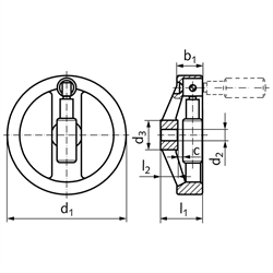 Umleggriff-Handräder 3223, Aluminium, Technische Zeichnung