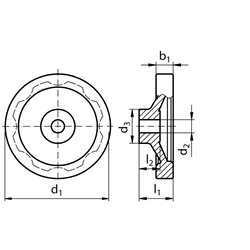 Scheiben-Handrad 326 Ausführung B/A ohne Griff Durchmesser 100mm , Technische Zeichnung