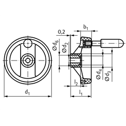 Speichen-Handräder 522 aus Kunststoff mit Griff, Technische Zeichnung