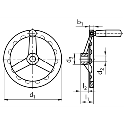 Speichen-Handräder Edelstahl Vollmaterial, mit und ohne Griff, Technische Zeichnung