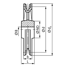Verzahnte Kettenräder Teilung 28mm, Kettenstärke 10mm, Technische Zeichnung