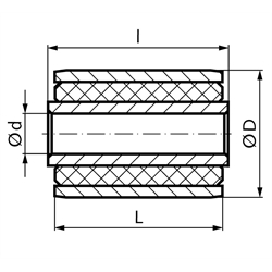 Buchse PHO-P Innendurchmesser 16mm Außendurchmesser 40mm Länge innere Buchse 38mm Länge äußere Buchse 32mm eingepresste Variante, Technische Zeichnung