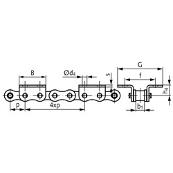 Rollenketten mit Winkellaschen K2 = breite Form, 4 x p, zweiseitig, Technische Zeichnung
