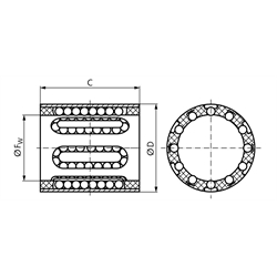 Linearkugellager KB-1-ST ISO-Reihe 1 mit Stahlmantel, ohne Dichtungen, Technische Zeichnung