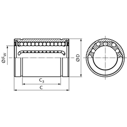 Linearkugellager KB-3-SSK ISO-Reihe 3, Edelstahl mit Kunststoffkäfig , Technische Zeichnung