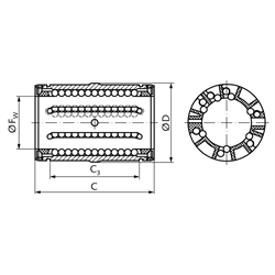 Linearkugellager KB-3-A ISO-Reihe 3 Premium mit Fluchtungsfehlerausgleich mit Dichtung für Wellen-Ø 20mm, Technische Zeichnung