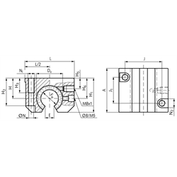 Linearlagereinheit KG-3-O ISO-Reihe 3 Easy-Line Linear-Kugellager mit Winkelausgleich mit beids. Dichtung für Wellen-Ø 40mm offene Ausführung, Technische Zeichnung