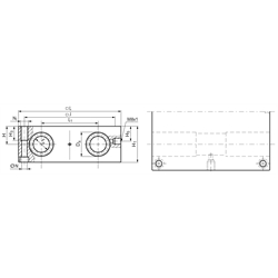 Quadro-Linearlagereinheit KGQ-3 ISO-Reihe 3 Easy-Line mit Linear-Kugellagern mit Winkelausgleich mit beids. Dichtung für Wellen-Ø 25mm, Technische Zeichnung