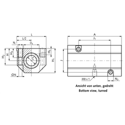 Tandem-Linearlagereinheit KGT-3 ISO-Reihe 3 Easy-Line mit Linear-Kugellagern mit Winkelausgleich mit beids. Dichtung für Wellen-Ø 25mm, Technische Zeichnung