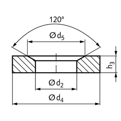 Kegelpfanne DIN 6319 Form G Innen-Ø 14,2mm Außen-Ø 36mm für Bolzen- Ø 12mm 1.4301, Technische Zeichnung