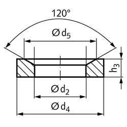 Kegelpfanne ähnlich DIN 6319 Form D Innen-Ø 6mm Außen-Ø 10,5mm für Bolzen- Ø 5mm Edelstahl 1.4301, Technische Zeichnung