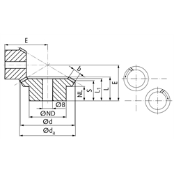 Kegelradsatz spiralverzahnt Modul 1,3 Zähnezahl 14/35 i=2,5:1 Material 42CrMo4 Zahnflanken induktiv gehärtet , Technische Zeichnung