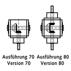Miniatur-Kegelradgetriebe MKU Bauart H Größe 045 Ausführung 70 Übersetzung 1:1, Technische Zeichnung