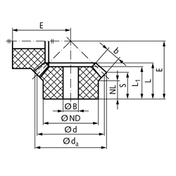 Kegelräder aus Polyacetal, Übersetzung 1:1 - 5:1, Technische Zeichnung