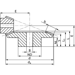 Kegelräder aus Stahl, Übersetzung 3,5:1, Technische Zeichnung