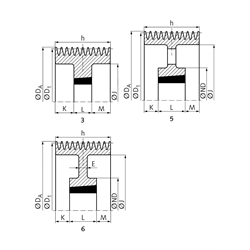 Keilriemenscheiben für Taper-Spannbuchsen, Profil C, SPC und XPC (22), 10-rillig, Technische Zeichnung
