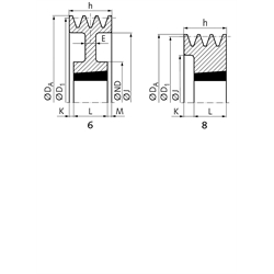 Keilriemenscheiben für Taper-Spannbuchsen, Profil Z, SPZ und XPZ (10), 3-rillig, Technische Zeichnung