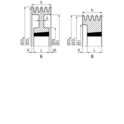 Keilriemenscheiben für Taper-Spannbuchsen, Profil Z, SPZ und XPZ (10), 4-rillig, Technische Zeichnung
