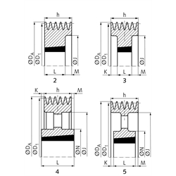 Keilriemenscheiben für Taper-Spannbuchsen, Profil Z, SPZ und XPZ (10), 5-rillig, Technische Zeichnung