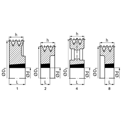 Keilriemenscheibe aus GG für Taper-Spannbuchse 2012 Profil XPA, SPA und A (13) 2-rillig Nenndurchmesser 140mm, Technische Zeichnung