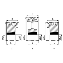 Keilriemenscheibe aus GG für Taper-Spannbuchse 1108 Profil XPZ, SPZ und Z (10) 3-rillig Nenndurchmesser 71mm, Technische Zeichnung