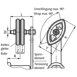 Kettengleitersatz 12 B-2 3/4x7/16" Gewinde M12, Technische Zeichnung