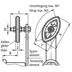 Kettengleitersatz 12 B-1 3/4x7/16" Gewinde M12 , Technische Zeichnung