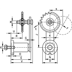 Kettenspanner für Einfach-Rollenkette 06 B-1 3/8 x 7/32" bestehend aus 14050101 + 14080200, Technische Zeichnung