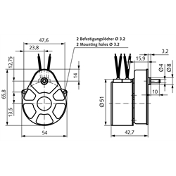 Kleingetriebemotor CRO 230V 50HZ mit Kondensator Ausführung A Abtriebsdrehzahl 60 /min , Technische Zeichnung