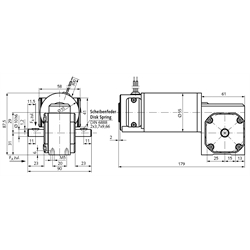 Kleingetriebemotor SE mit Gleichstrommotor 24V Größe 3 n2=429 /min i=9,33:1 , Technische Zeichnung