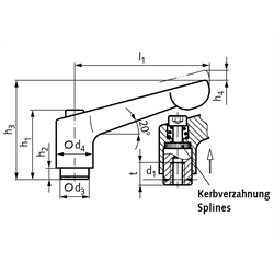 Verstellbarer Klemmhebel 300 Ausführung N mit Innengewinde M12 Grifflänge L1 = 92mm , Technische Zeichnung