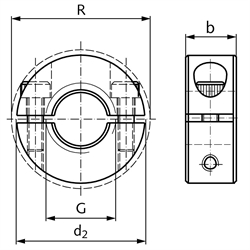 Gewinde-Klemmring Edelstahl 1.4305 Gewinde M8 x 1,25 mit Schrauben DIN 912 A2-70 , Technische Zeichnung