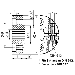 Klemmring für Keilnabe DIN ISO 14 KN 16x20 Durchmesser 52mm Stahl C45Pb, Technische Zeichnung