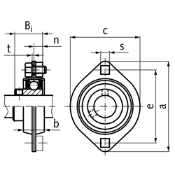 Kugelflanschlager SSBPFL 206 Bohrung 30mm 2-Loch-Ausführung Lager und Blechgehäuse 2-teilig aus Edelstahl, Technische Zeichnung