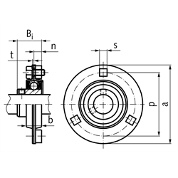 Kugelflanschlager BPF 201 Bohrung 12mm Gehäuse aus Stahlblech 2-teilig , Technische Zeichnung