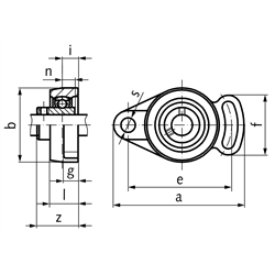 Kugelflanschlager UCFA 204 Bohrung 20mm Gehäuse aus Grauguss , Technische Zeichnung