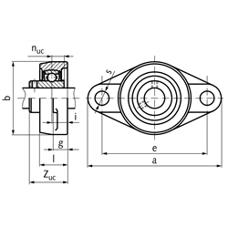 Kugelflanschlager SSUCFL 207 Bohrung 35mm Gehäuse und Lager aus Edelstahl , Technische Zeichnung