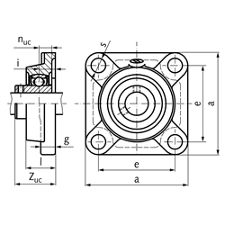 Kugelflanschlager UCF 215 Bohrung 75mm Gehäuse aus Grauguss , Technische Zeichnung