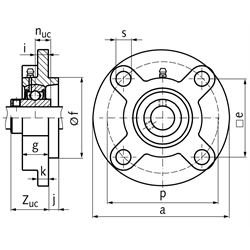 Kugelflanschlager UCFC 208 Bohrung 40mm Gehäuse aus Grauguss, Technische Zeichnung