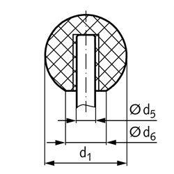 Kugelknopf DIN 319 Form L Kunststoff PF31 mit Toleranzring Durchmesser 25mm für Schaftdurchmesser 6mm, Technische Zeichnung