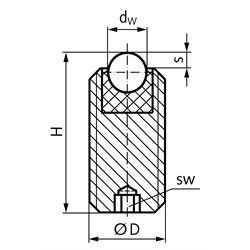 Kugelrolle 307 einschraubbar gleitgelagert M16x20 Kugel und Schraube rostfreier Stahl Lager Kunststoff, Technische Zeichnung