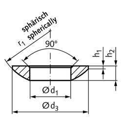 Kugelscheibe DIN 6319 Form C Innen-Ø 10,5mm Außen-Ø 21mm für Bolzen- Ø 10 Edelstahl 1.4301, Technische Zeichnung