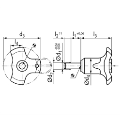 Kugelsperrbolzen selbstsichernd Bolzendurchmesser 16mm l1 = 80mm , Technische Zeichnung