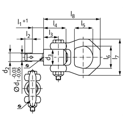 Kugeltragbolzen selbstsichernd Bolzendurchmesser 16mm l1=75mm , Technische Zeichnung