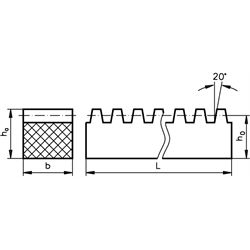 Zahnstangen Kunststoff Polyacetal gespritzt, Modul 0,5 bis 3, Technische Zeichnung