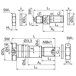 Zapfen LFE für Profillaufrollen, exzentrisch, Technische Zeichnung