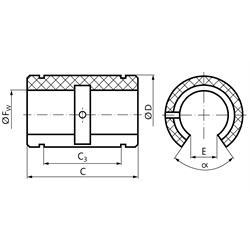 Offenes Lineargleitlager PO-3-O ISO-Reihe 3 Premium für Wellendurchmesser 12mm, Technische Zeichnung