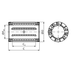 Linearkugellager KB-3 ISO-Reihe 3 Premium rostfrei mit Dichtung für Wellen-Ø 5mm, Technische Zeichnung